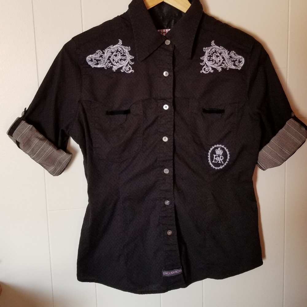 English Laundry embroidered roll sleeve button up